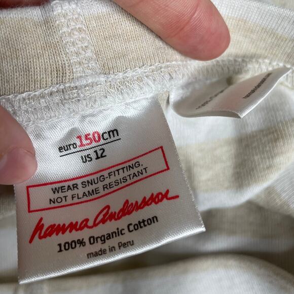 HANNA ANDERSSON Girl Striped Pajama Pant Cream White 12 Small Kids Skinny Fitted - Picture 2 of 5